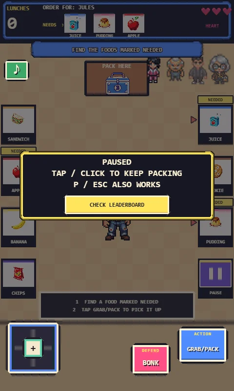 Lunch Packer pause menu