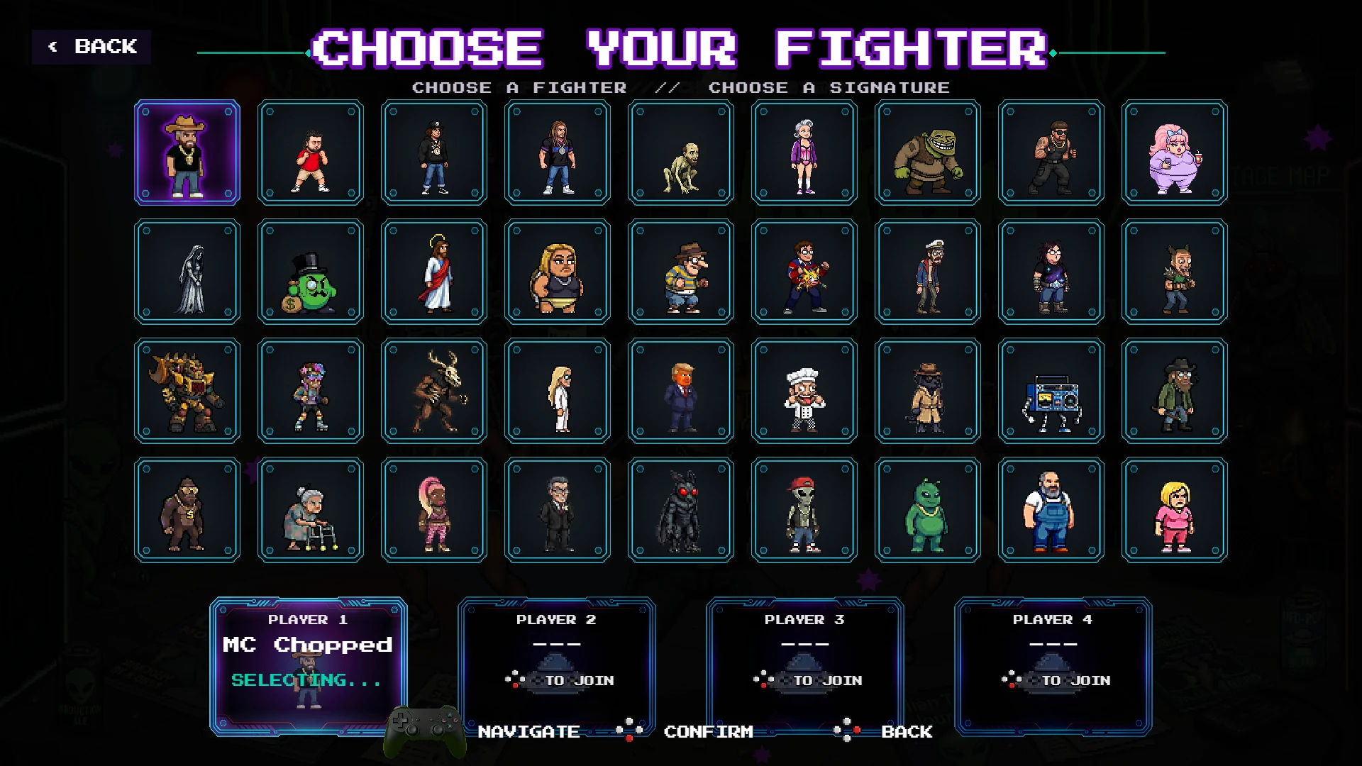 Current Melee Mayhem character select screen