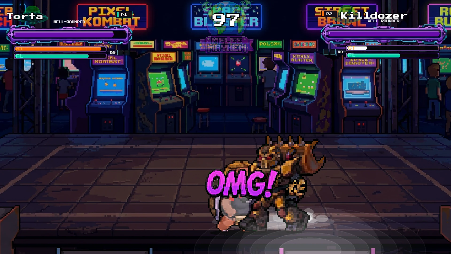 Torta fights Killdozer in the arcade