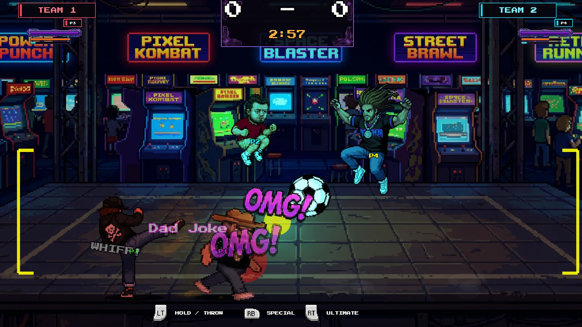 A four-player Melee Mayhem Soccer match