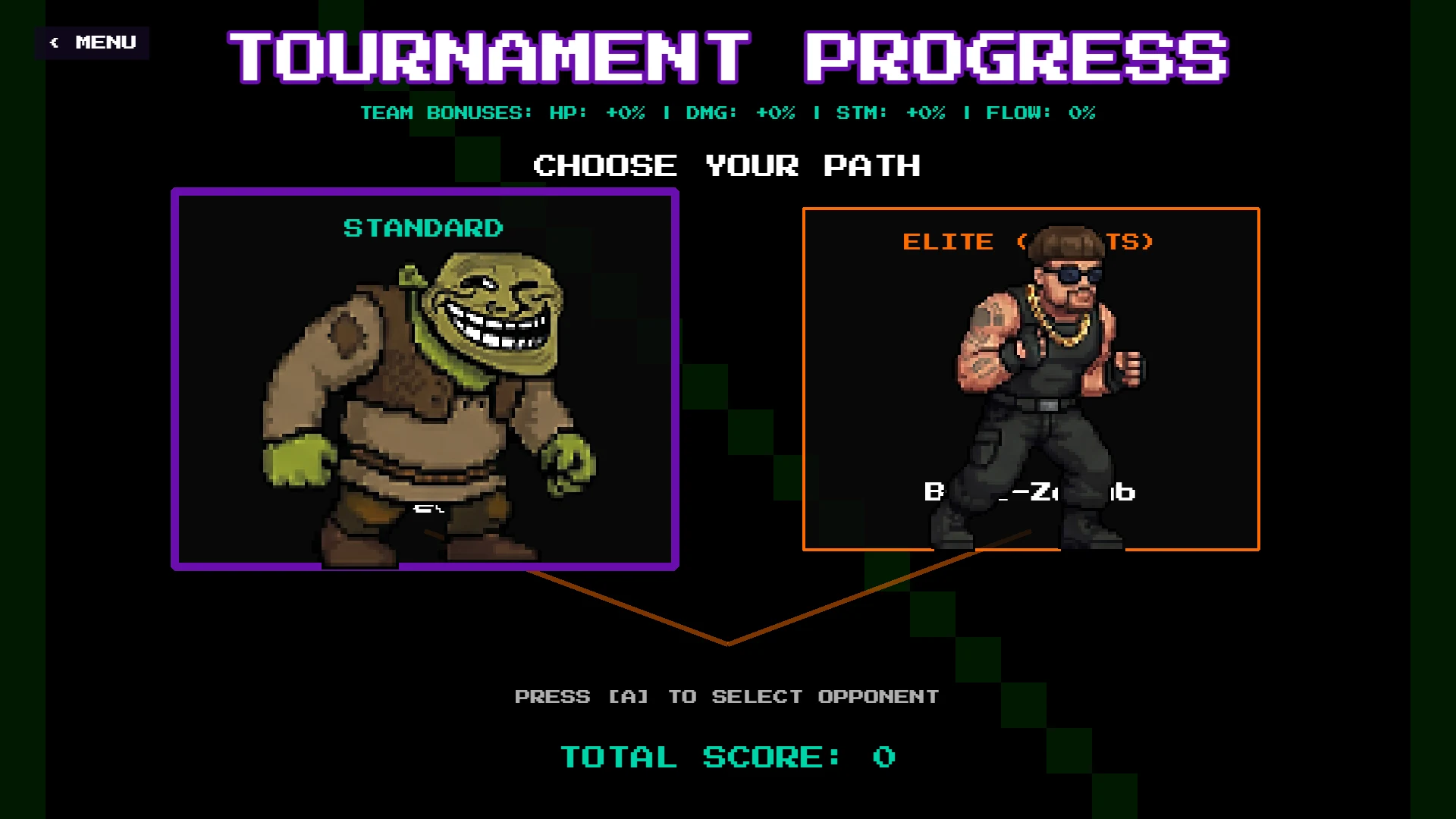 Melee Mayhem tournament progression screen