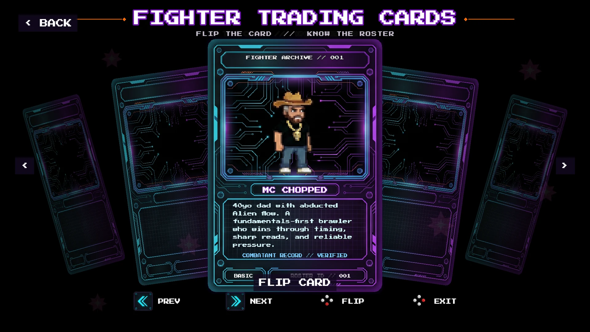 MC Chopped fighter trading card and biography