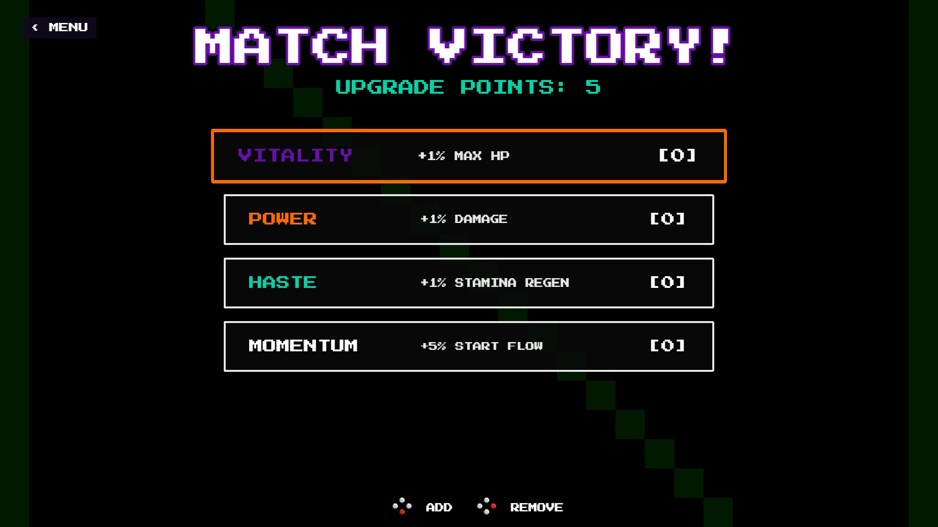 Melee Mayhem match victory upgrade selection