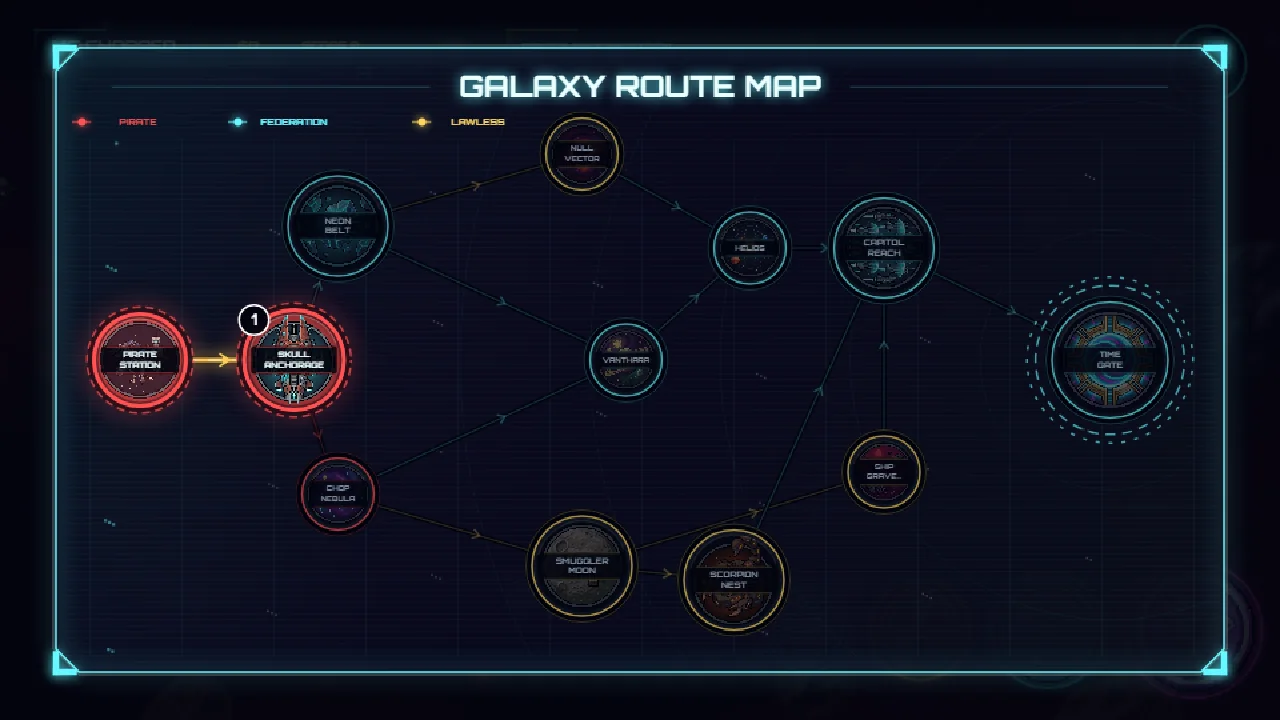 The complete branching Midnight Run galaxy route map