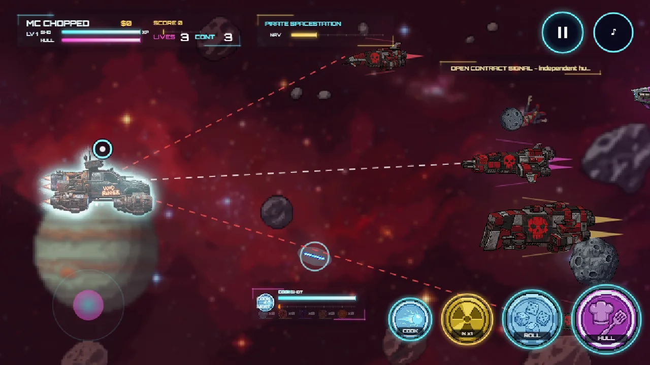 Void Runner escaping the Pirate Spacestation under fire